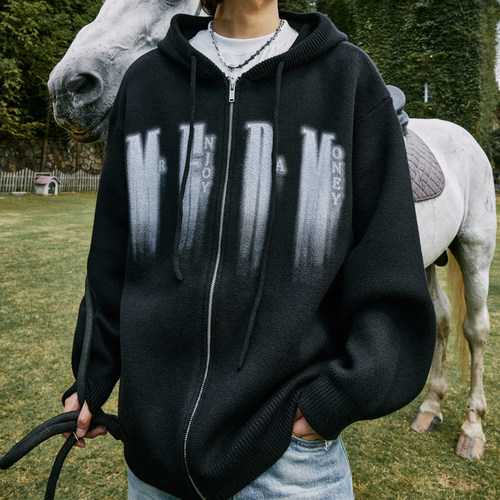 MEDM毛衣开衫棉连帽基础印花