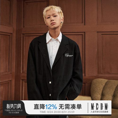 MEDM亚麻字母刺绣休闲西装外套