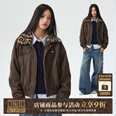 复古男女宽松拉链外套秋 可拆卸领麂皮休闲翻领夹克美式 MEDM 新款