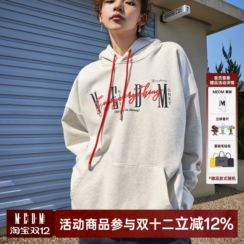 MEDM同色潮流加绒宽松型套头情侣