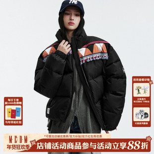 MEDM 民族风贴布休闲保暖防风高领棉服潮流刺绣logo立领棉衣外套