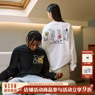 宽松春秋装 男女款 体恤打底上衣服 T恤衫 MEDM25SS蝴蝶花园刺绣长袖