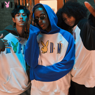 美国PLAYBOY联名Part.2 休闲外套 MEDM静电植绒套头连帽卫衣男美式