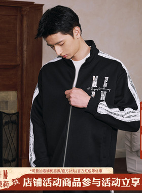 MEDM 蕾丝贴织带休闲立领夹克潮牌通勤帅气宽松拉链外套男女春秋
