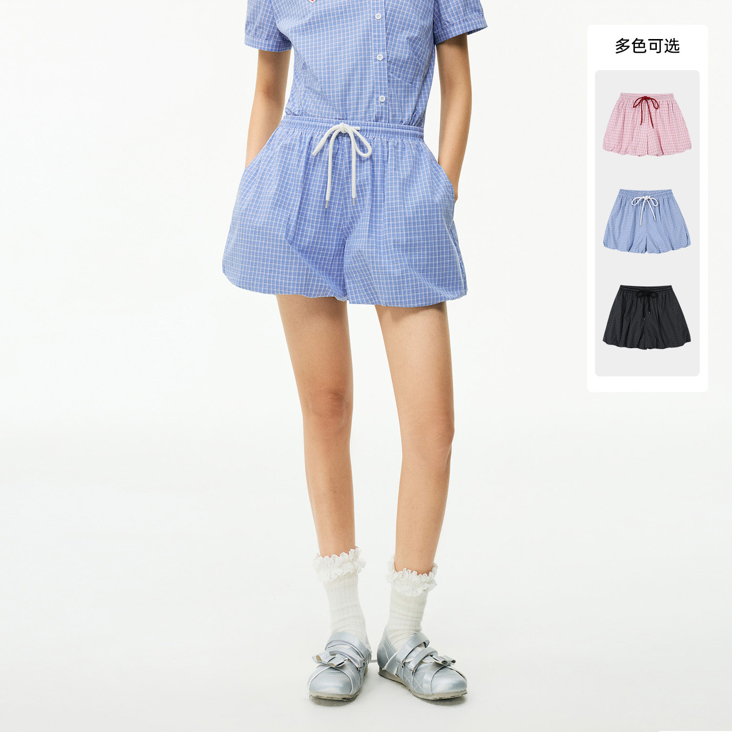 MEDM软萌多色爱心格子女阔腿短裤图片