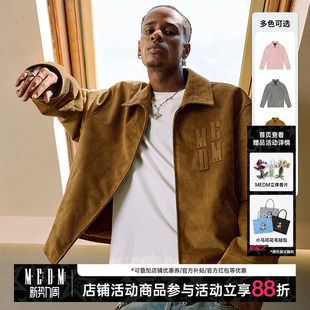 MEDM 麂皮绒贴布绣休闲翻领夹克男美式复古外套春秋季短款上衣服