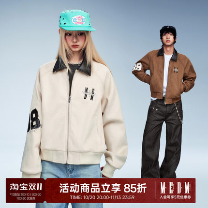 MEDM 皮领麂皮夹克男贴皮绣logo冬季潮牌复古休闲百搭翻领外套女