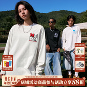 MEDM徽章刺绣字母基础长袖 T恤春秋圆领宽松春秋季 百搭情侣潮流tee