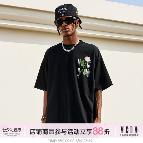 MEDM潮牌玫瑰花立体刺绣短袖