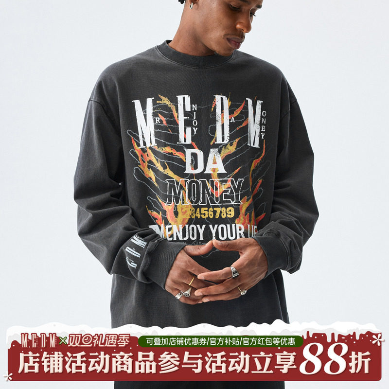 MEDM火焰骨头长袖T恤男美式上衣