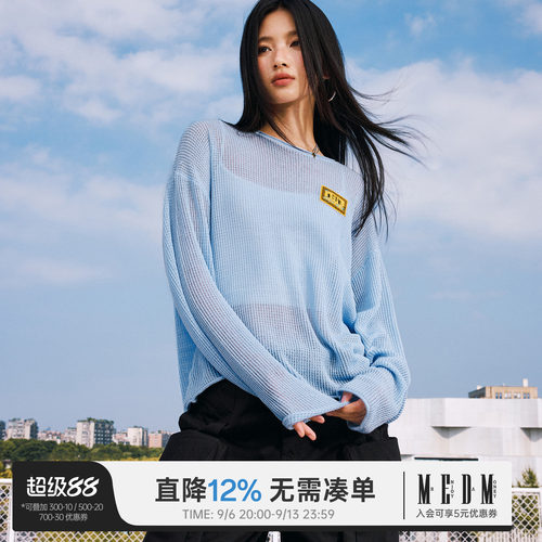 MEDM毛巾绣标圆领长袖针织衫