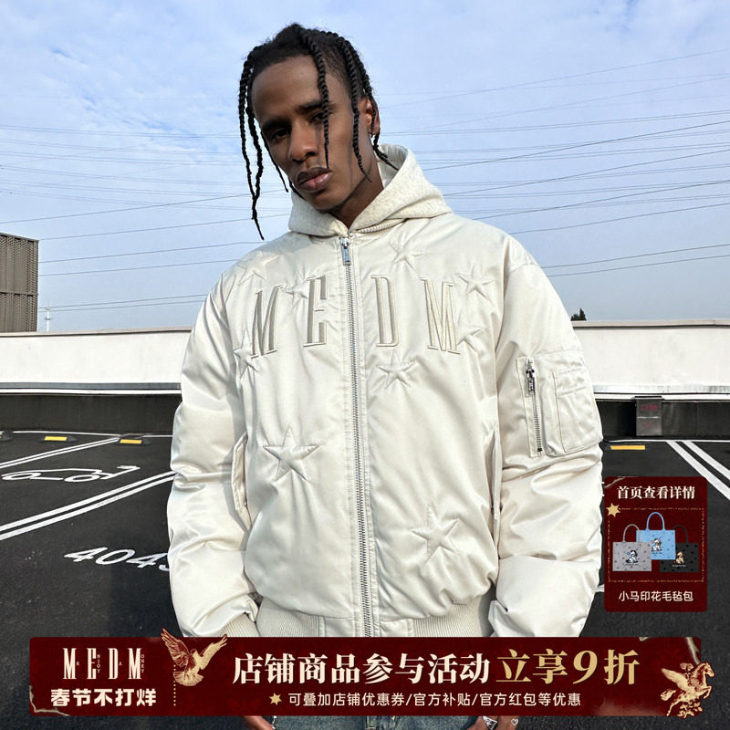 MEDM BLACK黑线超高充绒量星星尼龙MA1保暖鸭绒羽绒服休闲外套潮