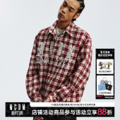 衬衣外套秋 复古珍珠字母翻领开衫 MEDM 格纹粗花呢休闲小香风衬衫