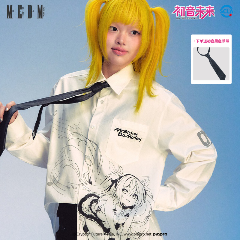 MEDMx初音未来乐谱长袖衬衫女款2025新款设计感小众美式休闲衬衣