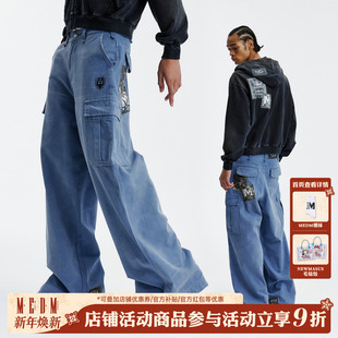 经典 拖地裤 天使做旧贴布休闲直筒长裤 街头男女工装 春秋美式 MEDM