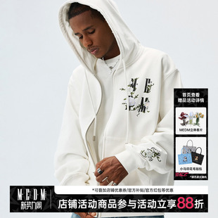 MEDM25SS山茶花刺绣字母卫衣男女春秋季 宽松外套上衣服 拉链连帽衫