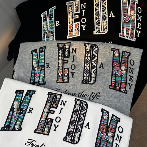 MEDM25SS珍珠民族风设计短袖T恤