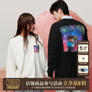 MEDM x NEWMASUS 烟花绽放印花休闲长袖T恤潮牌宽松情侣上衣春秋