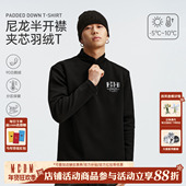 MEDM 尼龙半开襟夹芯保暖休闲长袖 羽绒T恤刺绣字母百搭情侣上衣冬