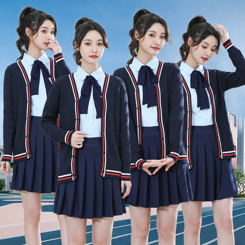 幼儿园教师工作服春秋幼师园服夏季职业装定制毛衣长袖短裙三件套