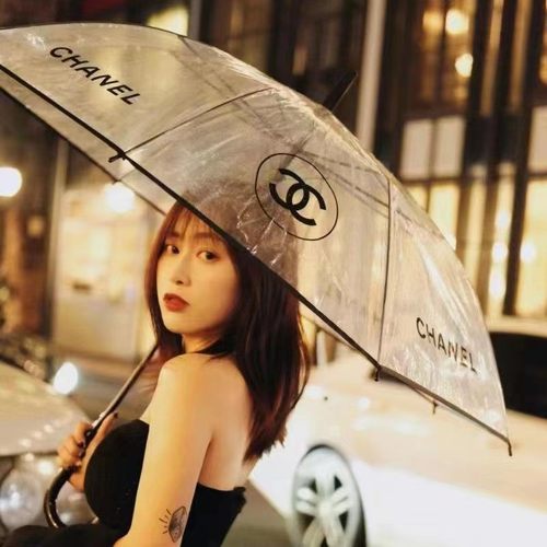 透明雨伞长柄折叠拍照小香风双C