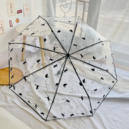 猫咪物语!小清新文艺成人学生儿童自动轻量折叠可爱透明雨伞包邮