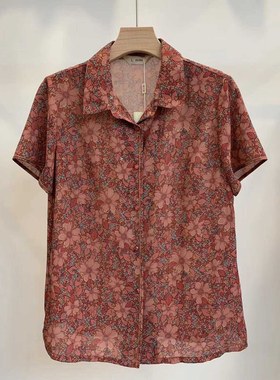 秋之歌Q54016中老年女装奶奶短袖衬衫夏季衬衣雪纺大方碎花时尚薄