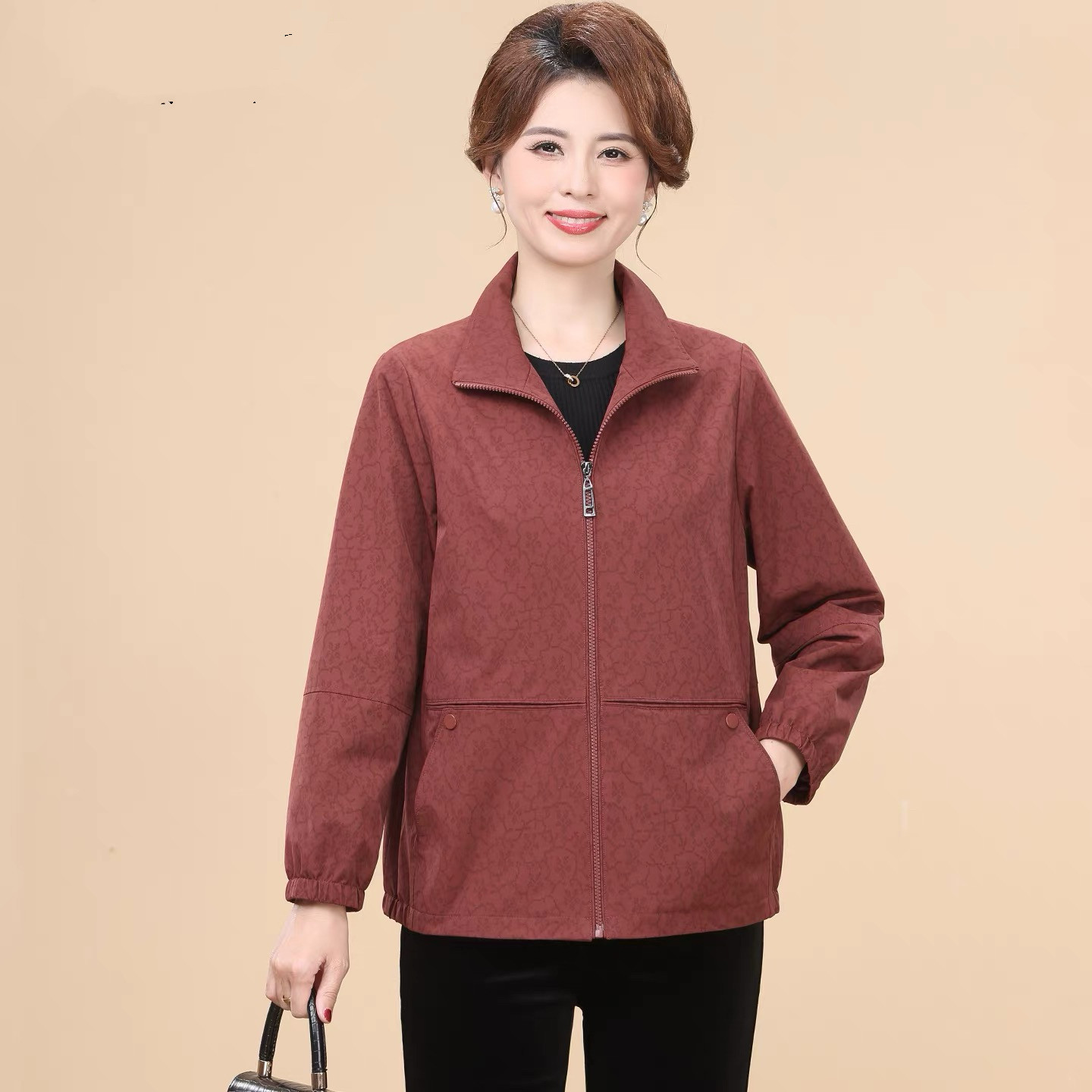 Q66005秋装休闲夹克风衣外套女洋气妈妈奶奶端庄大气套装上衣服女