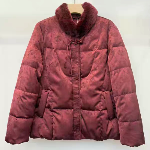 Q95033老年人女奶奶獭兔毛领羽绒服国风妈妈冬装加厚保暖90绒外套
