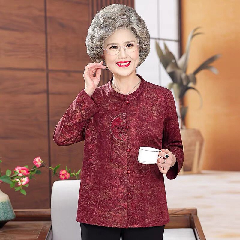 Q25071中老年衬衫女奶奶春秋长袖太太唐装妈妈装薄款外套新款衣服