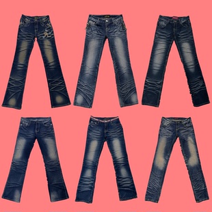 vintage古着美式复古中低腰牛仔长裤嬉皮废土Y2K千禧涩谷喇叭裤10