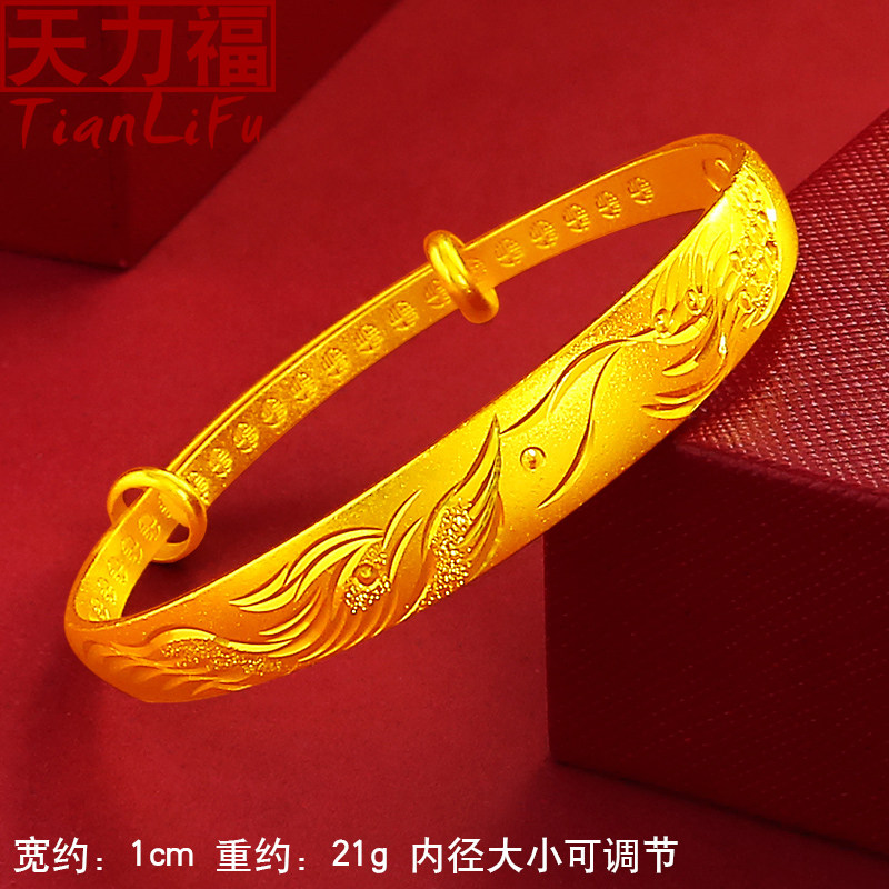 仿真黄金手镯结婚女款镀沙金龙凤镯子实心仿金手饰品推拉式送妈妈