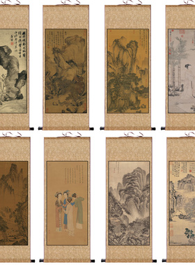 唐寅山水字画仿古名家字画酒店装饰挂画丝绸礼品卷轴画花鸟字画