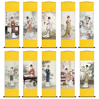 国画名家字画仕女图十二金钗名家挂画丝绸礼品送客户卷轴画风水画