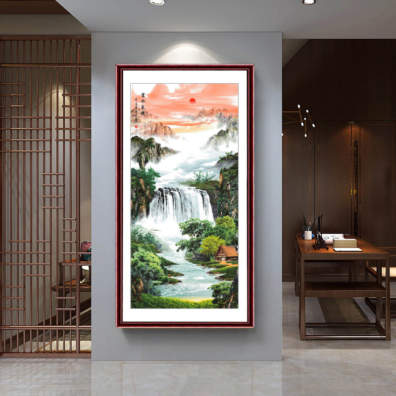 自粘墙纸办公室富水长流无框画