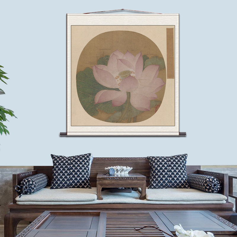 宋佚名出水芙蓉图仿古名家茶楼字画酒店挂画风水装饰卷轴画名家画