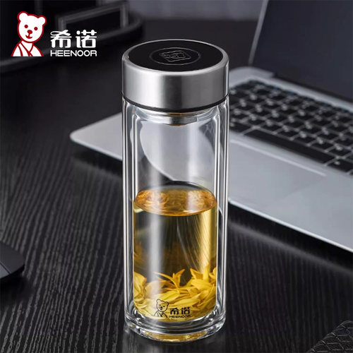 希诺双层玻璃杯男女士家用杯子高档商务车载便携水杯透明隔热茶杯
