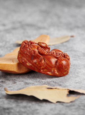 正宗泗滨砭石貔貅吊坠天然泗水红砭石吞金兽项坠挂件舒筋通络