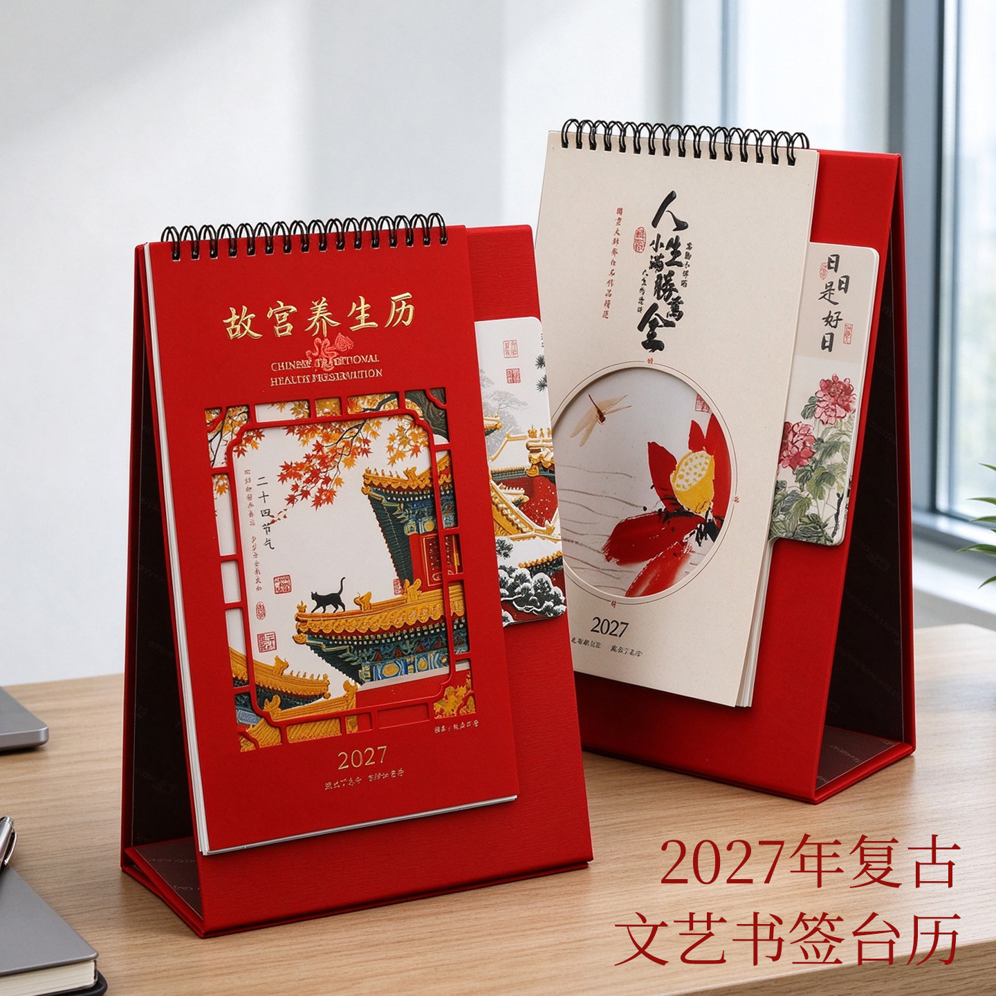 2027年台历礼盒装精致艺术书签日历大号创意古风月历记事本中国风桌面办公摆件大格子计划本广告定做企业礼品