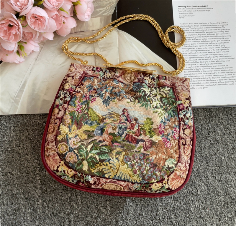 日本奢牌久家道子手工纳纱包斜跨包vintage中古包