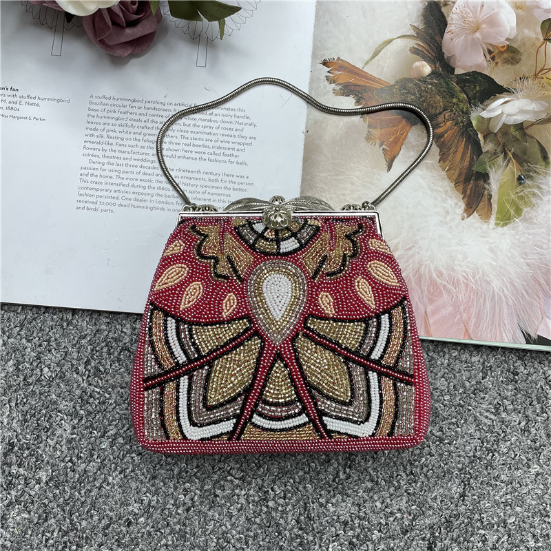 日本中古vintage皇家御用品牌Lumy古董包手工串珠包晚宴包手拎包