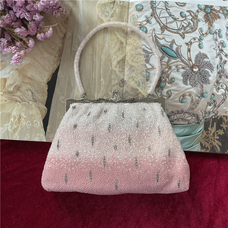 Vintage日本制手工串珠包古董包晚宴包渐变色手拎包中古包