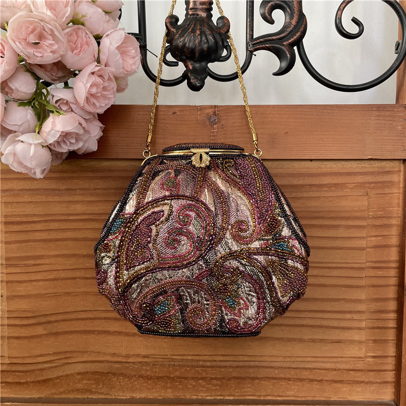 日本中古包vintage手工串珠包晚宴包珠绣古董包手拎包