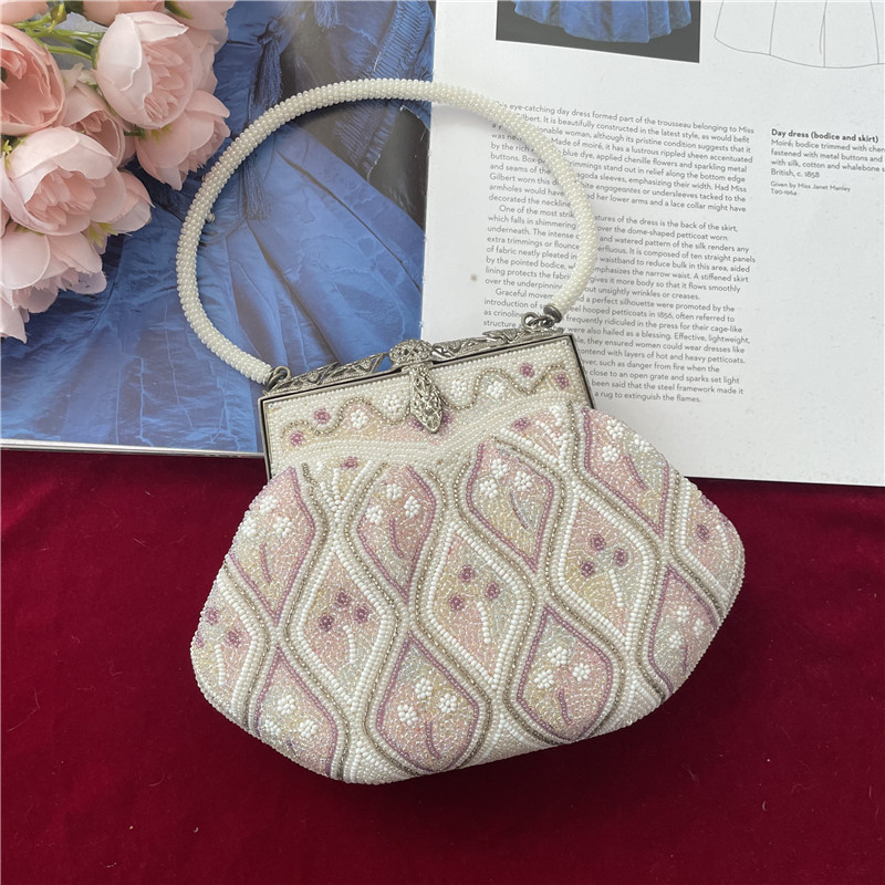 Vintage日本制手工串珠晚宴包旗袍包古董手拎包口金包