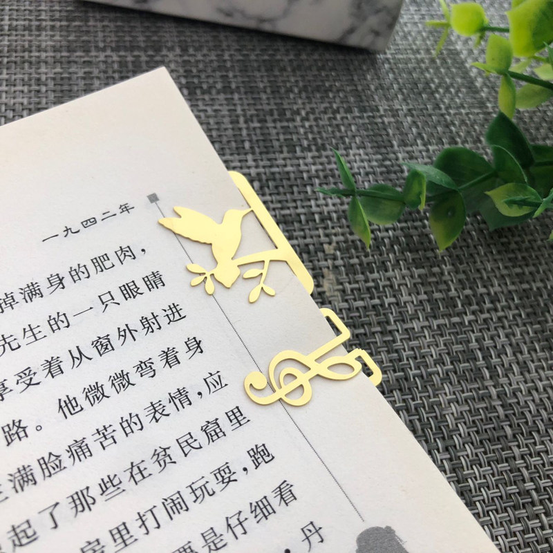 迷你可爱精准阅读标记书签音符小鸟回形针小清新金属黄铜书签