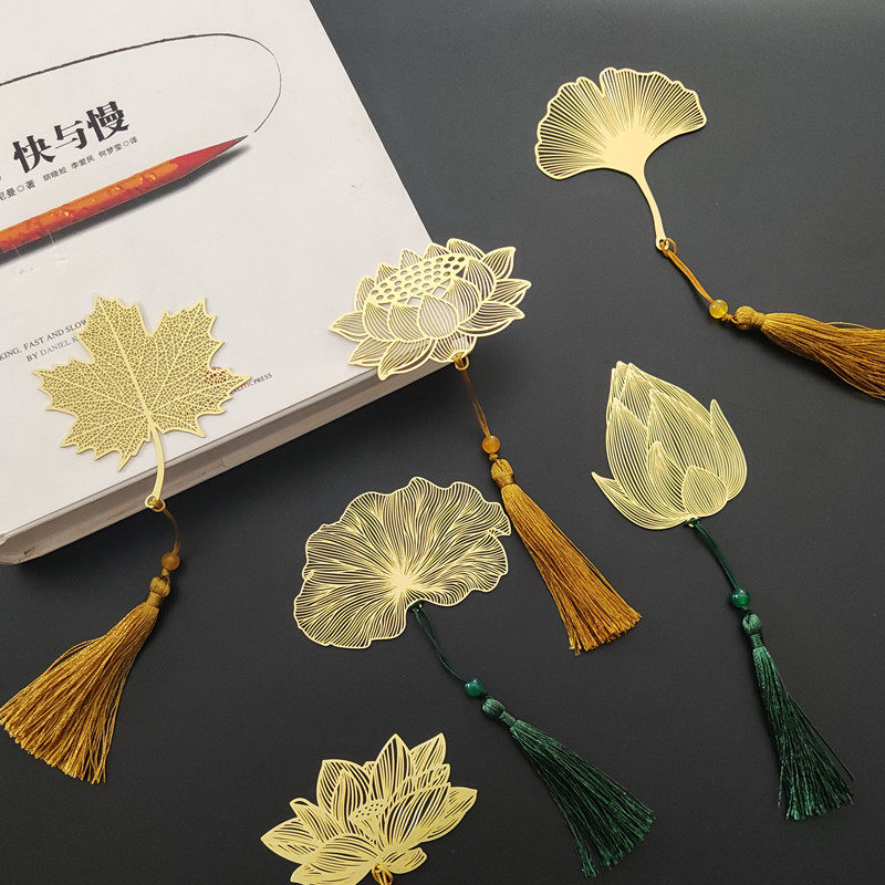 文艺镂空创意黄铜金属叶脉书签复古典荷花古风送老师学生生日礼物