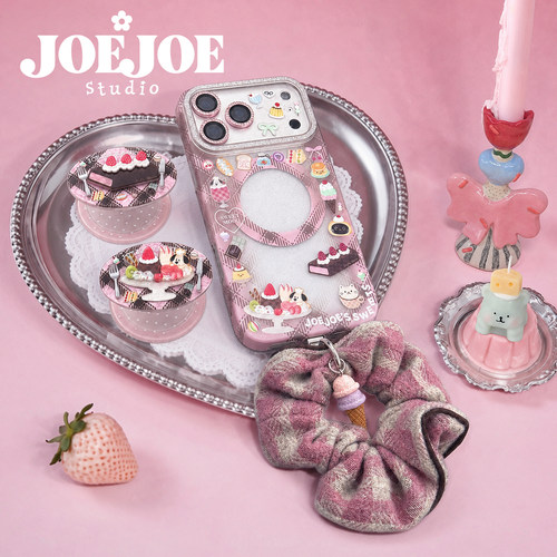 JOEJOE原创草莓Chocolate磁吸Magsafe手机壳适用苹果iPhone18ProMax/17Pro/16磁吸支架磨砂面格纹保护套甜品