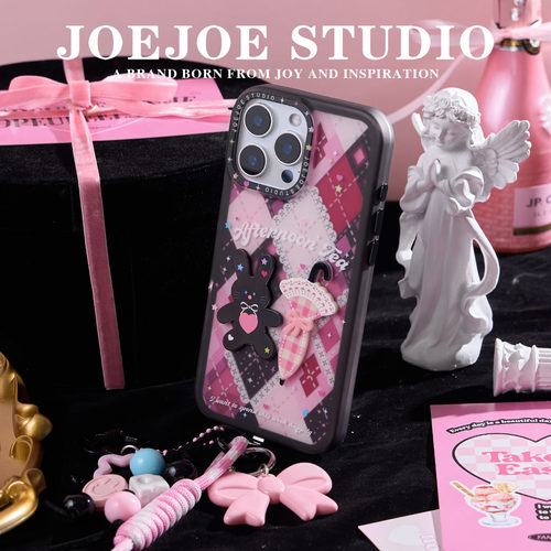 JOEJOE原创兔兔下午茶适用苹果17Pro磨砂面手机壳iPhone17promax双层16Pro保护壳15高级感14保护套兔子蕾丝13