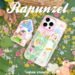 JOEJOE原创长发公主适用15苹果13亮面手机壳iPhone14pro max双层12小众可爱15Pro保护壳小清新软妹少女手机套