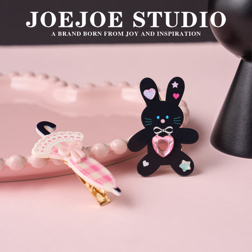 JoeJoe原创兔兔雨伞发饰组合可爱刘海侧边夹发夹少女风甜酷夹子钻